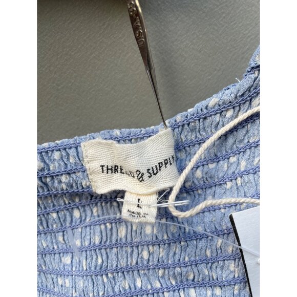 Thread and Supply Crop Tank Top Size Large Smocked Polka Dot Periwinkle Blue NEW - Picture 3 of 10